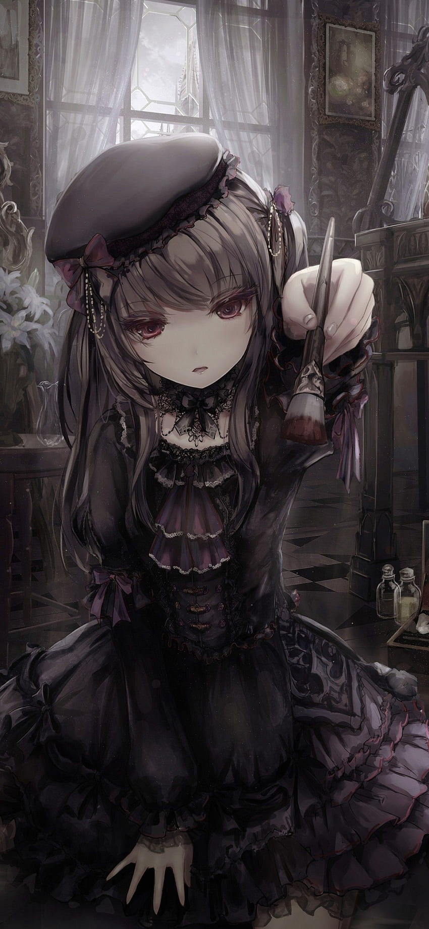 Gothic Anime Girl, Lolita, Dress, Brush, Cute Anime Girls Gothic HD phone wallpaper