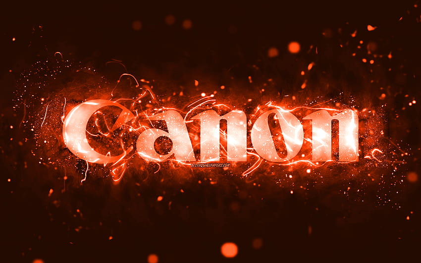 Canon orange logo, , orange neon lights, creative, orange abstract background, Canon logo, brands, Canon HD wallpaper