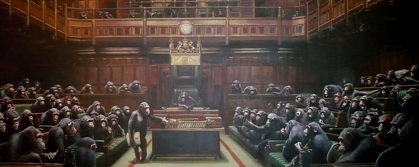 monkey, Banksy, Parliament, Banksy, officials, section painting in resolution HD wallpaper
