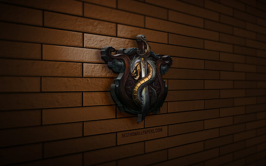 Bilgewater 3D logo, , LoL, brown brickwall, League of Legends, creative, Bilgewater logo, 3D art, Bilgewater HD wallpaper