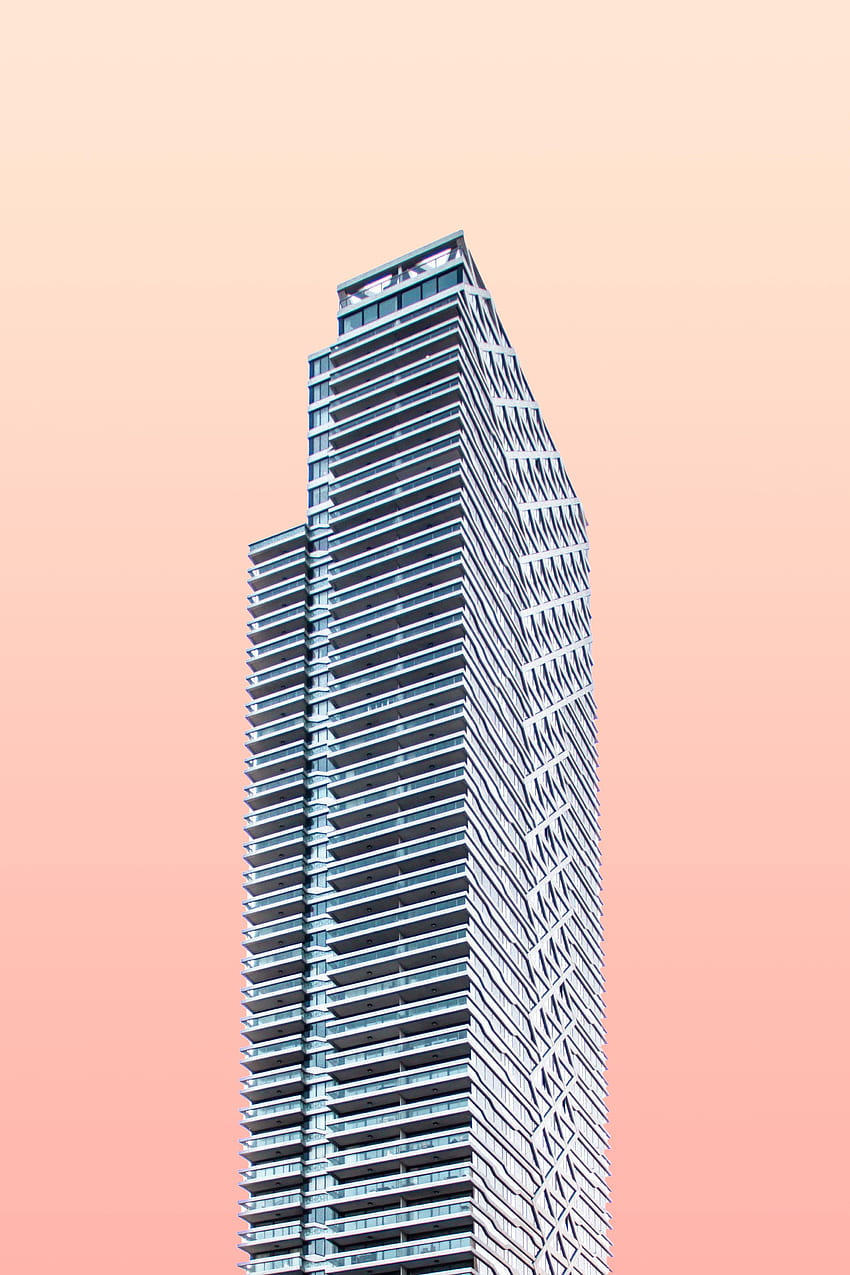 Building, Minimalism, Facade, Pink Background HD phone wallpaper