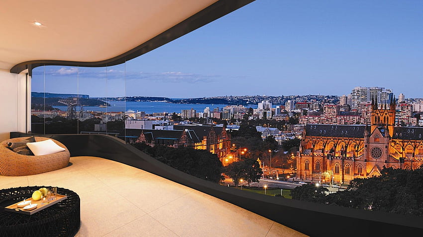 Gaya desain interior desain rumah kota ruang tamu balkon teras bangunan jendela arsitektur . Wallpaper HD