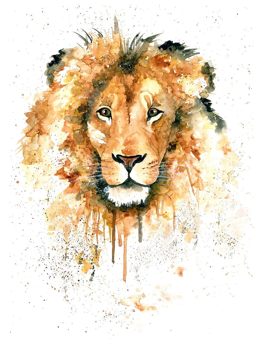 Лъв по цветовете на дивата природа. Картина с лъвове, акварелен лъв, изкуство с крал лъв HD тапет за телефон