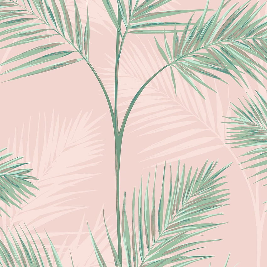 South Beach Palm Leaf Blush Pink Fine Decor FD42680, Pink Tropical HD phone wallpaper