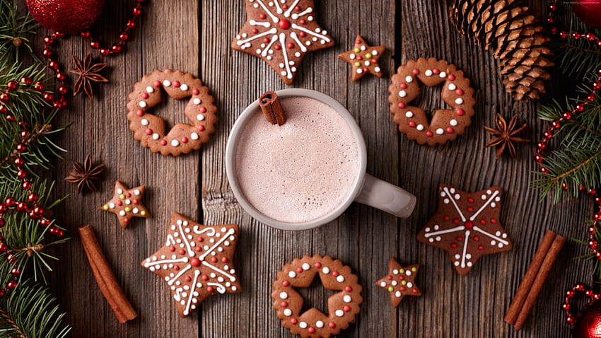 Christmas, New Year, cookies, cocoa, cinnamon HD wallpaper