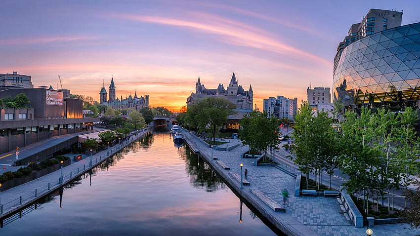カナダ オタワ オンタリオ運河の日の出と日の入り 高画質の壁紙