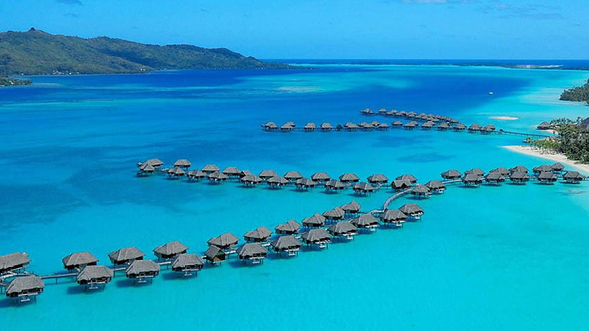 Four Seasons Resort Bora Bora, Französisch-Polynesien. Architektur-Design HD-Hintergrundbild