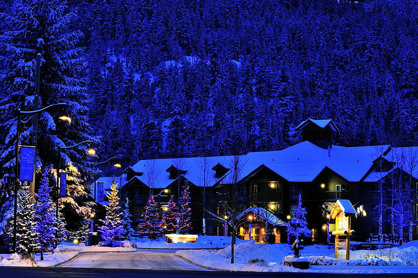 Christmastime at Canadian Lodge, Winter, Christmas, Snow, Canada, Nature, Lodges HD wallpaper