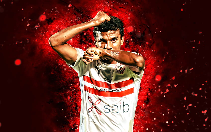 Osama Faisal, , 2021, egipscy piłkarze, Zamalek FC, Egyptian Premier League, piłka nożna, piłka nożna, czerwone neony, Zamalek SC, Osama Faisal Zamalek, Osama Faisal Tapeta HD