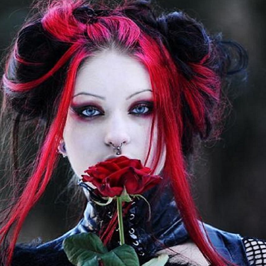 The Look to Die For, rose, fantasy, red, goth, girl, beauty HD wallpaper