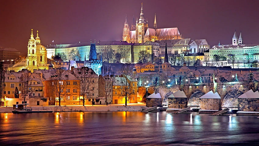 Noite de inverno em Praga. Estúdio 10 papel de parede HD