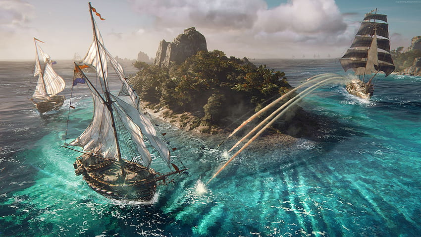 Skull and Bones Pirates Firing ship Games Island HD wallpaper