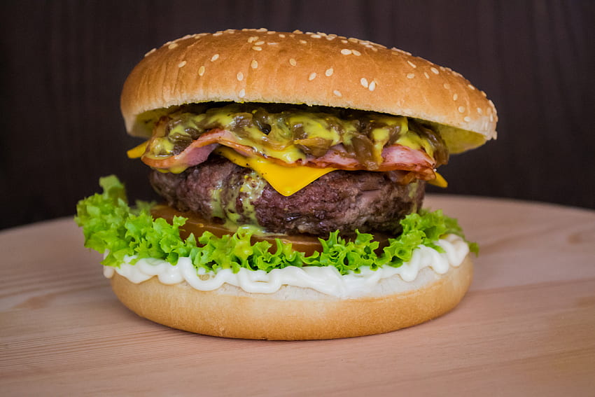 Food, Vegetables, Cutlet, Burger, Buns, Hamburger HD wallpaper