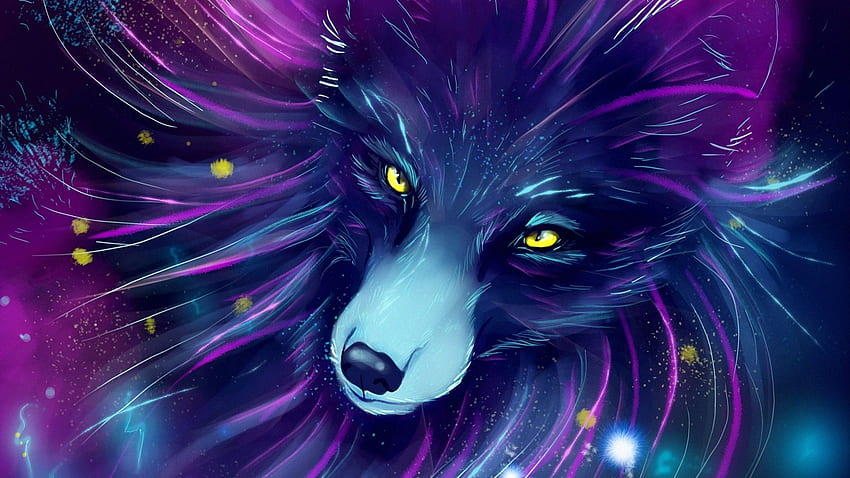 wolf head, fantasy, art, , , background, e44671, Purple Spirit Wolf HD wallpaper