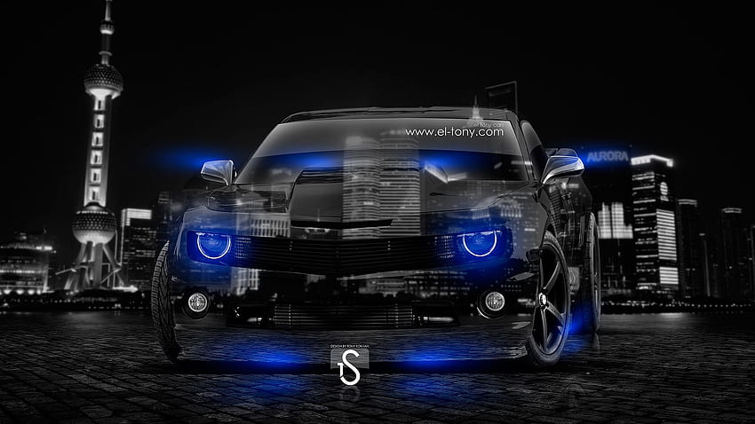 Chevrolet Camaro Muscle Crystal Car 2014, Blue Camaro HD wallpaper