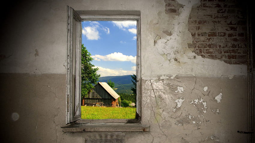 Beautiful outside, old, landcape, house, scenary, sky, home, mountain HD wallpaper