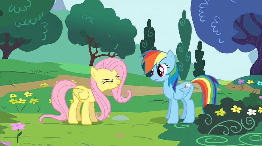 Głośniejsza. YAY!, Cartoon, Fluttershy, Pegasus, Rainbow Dash, My Little Pony, Przyjaźń to magia Tapeta HD