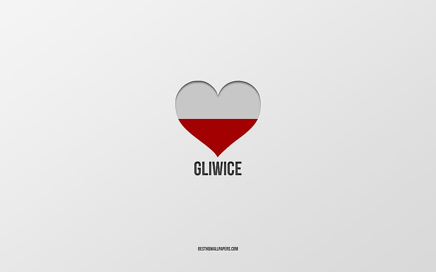 I Love Gliwice, Polish cities, Day of Gliwice, gray background, Gliwice, Poland, Polish flag heart, favorite cities, Love Gliwice HD wallpaper