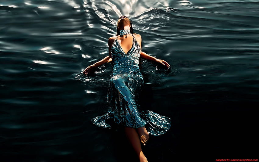 Woman on the water, blue, people, water, woman HD wallpaper