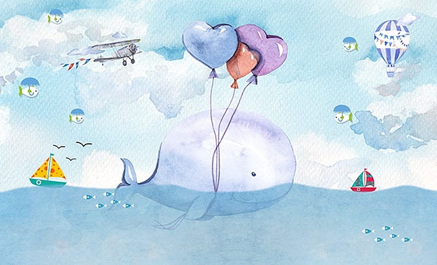 Isabelle & Max™ Recdo Cartoon Whale and Sea Landscape Wall Mural HD wallpaper