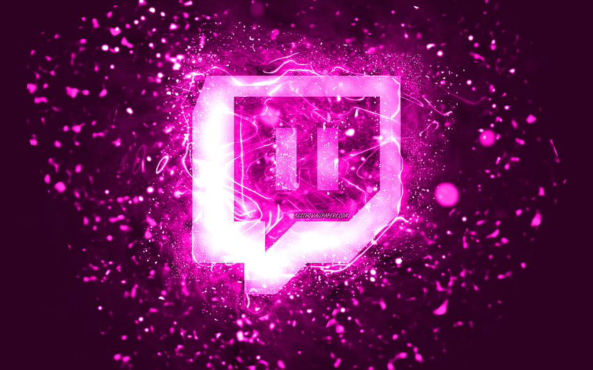 Twitch purple logo, , purple neon lights, creative, purple abstract background, Twitch logo, social network, Twitch HD wallpaper