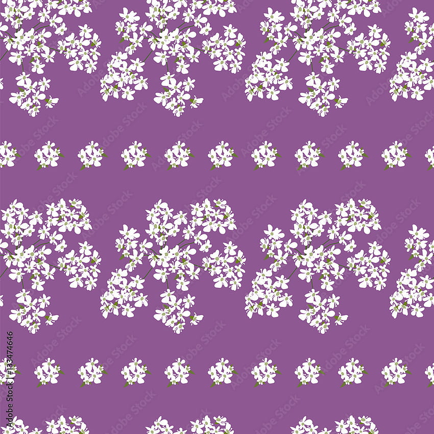 Bezszwowy kwiatowy wzór malowany ręcznie. Śliczne proste białe kwiaty na fioletowym tle. Kwiatowe tło dla tekstyliów, okładek, pakowania prezentów, drukowania, scrapbookingu. Wektor zapasów Tapeta na telefon HD