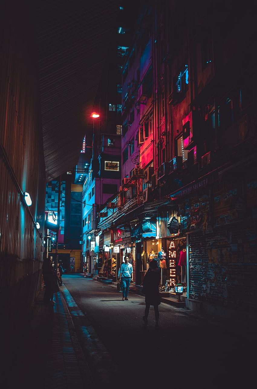 Chinese Neighborhood During A Dark Night 4K Phone Wallpaper