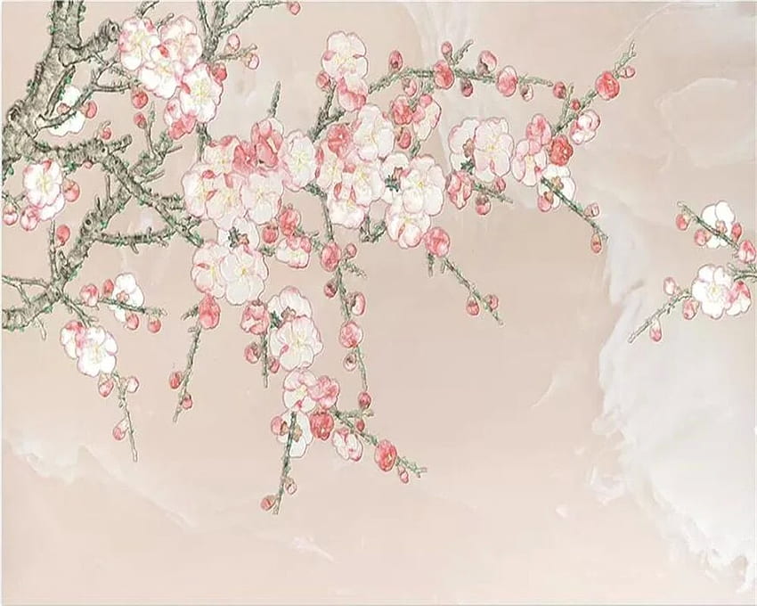 US $8.85 41% オフ。 Beibehang カスタム 3D 壁画美的新中国 Papel De Parede ピンク梅の花大理石テクスチャ背景で 高画質の壁紙