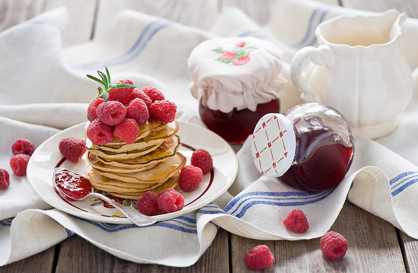 Makanan, Peralatan Makan, Raspberry, Pancake, Fritter, Selai Wallpaper HD