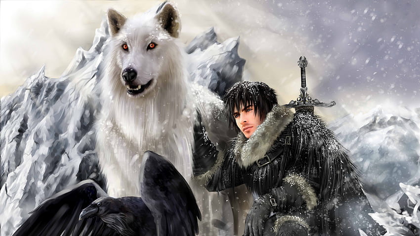 the song of ice and fire, game of thrones, jon snow, ghost, direwolf, stark clan Game of Thrones, jon snow, the song of ice and fire HD wallpaper
