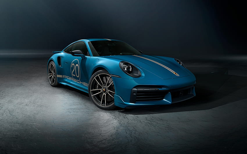 Porsche 911 Turbo S, front view, exterior, blue sports coupe, blue Porsche 911, German sports cars, Porsche HD wallpaper