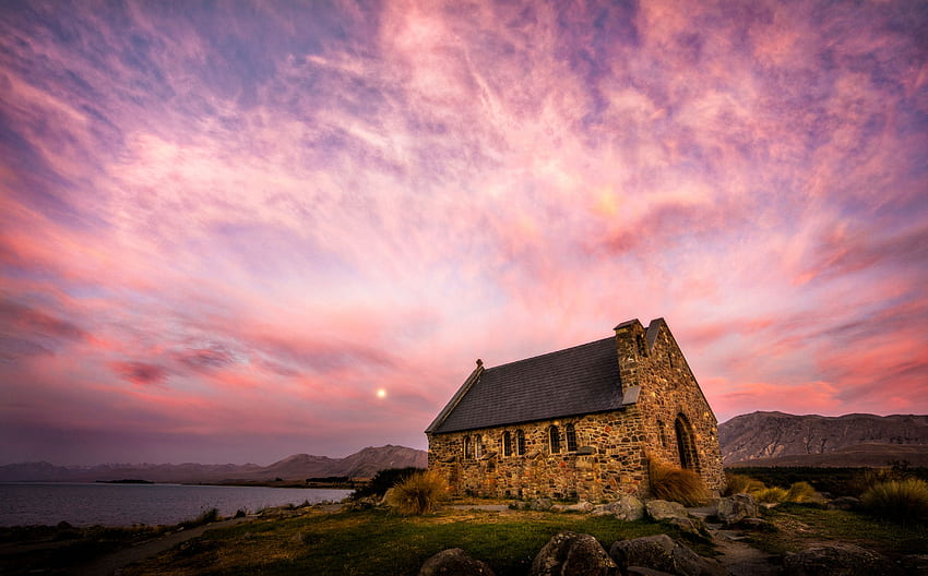 Church on Lake Tekapo in New Zealand Ultra, Sunset New Zealand HD wallpaper