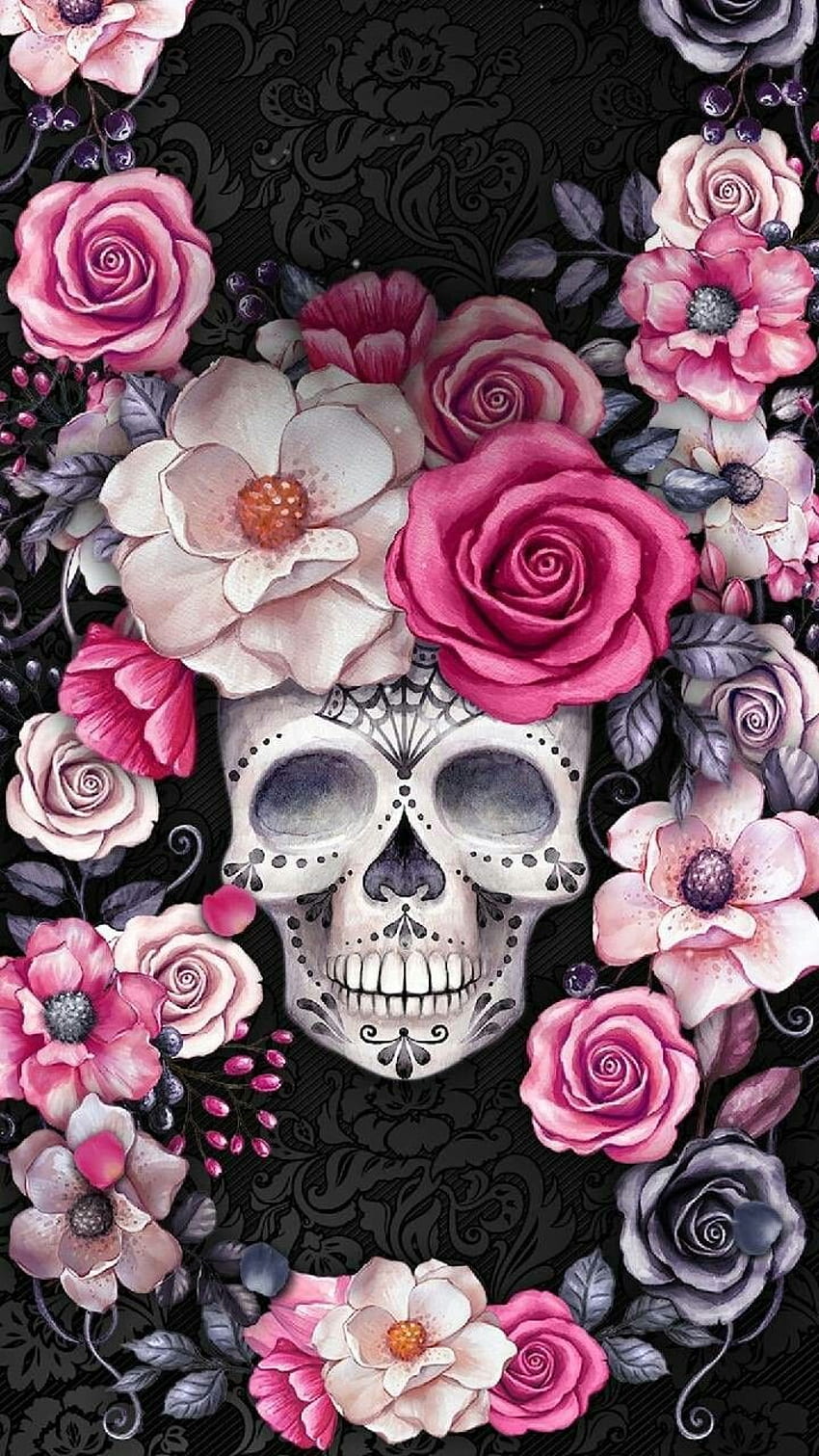 Skull rose garden en 2019. Skull iphone, Sugar, Pink Roses y Skulls fondo de pantalla del teléfono