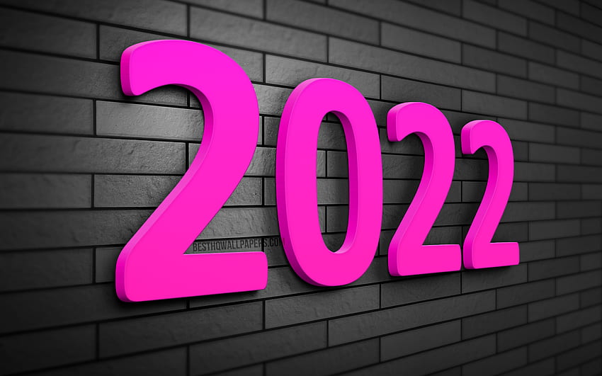 2022 purple 3D digits, , gray brickwall, 2022 business concepts, 2022 new year, Happy New Year 2022, creative, 2022 on gray background, 2022 concepts, 2022 year digits HD wallpaper