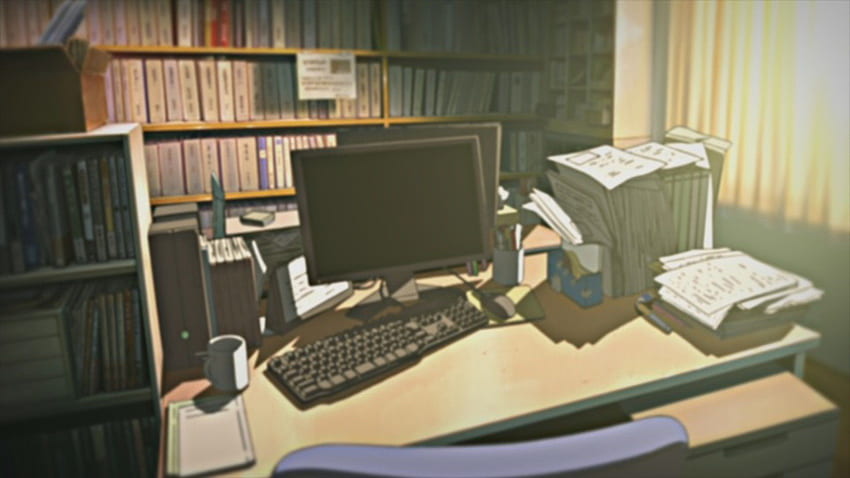 Computadoras en el interior de la habitación, ilustraciones, s de anime, Nichijou., Oficina de anime. fondo de pantalla