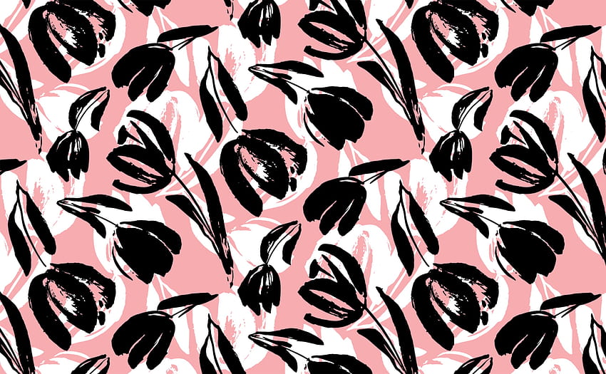 High contrast black white pink sketch tulip flower motif Pattern for Walls. Bold in Bloom, Pink Flower Pattern HD wallpaper