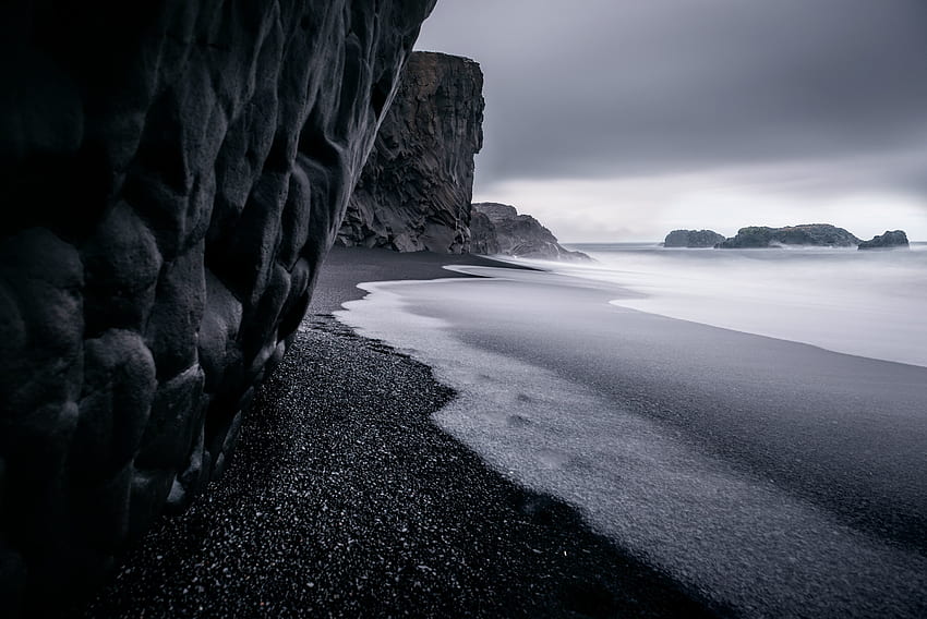 Praia negra, costa, ondas do mar papel de parede HD