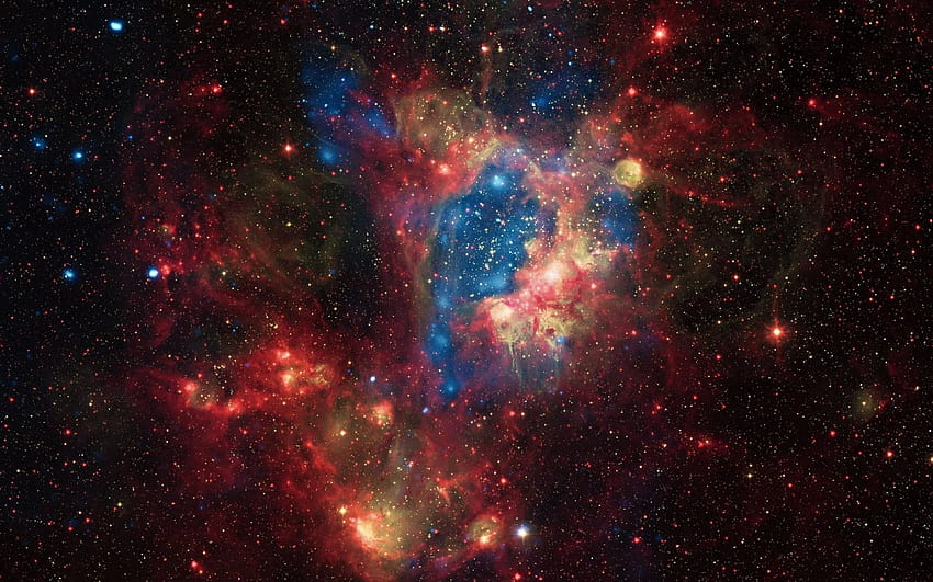 Space Universe Stars Nebula In Red Yellow and Blue Color HD wallpaper