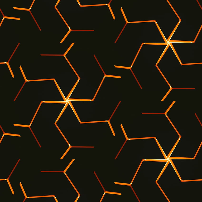 Orange glowing edges, lines, dark surface HD phone wallpaper