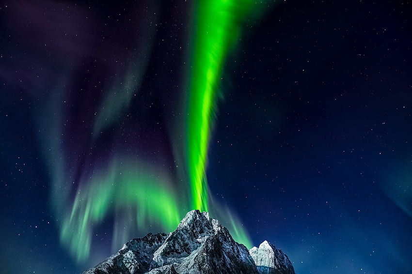 Northern Lights, Lofoten Lights, Norway, mountains, starry Sky HD wallpaper