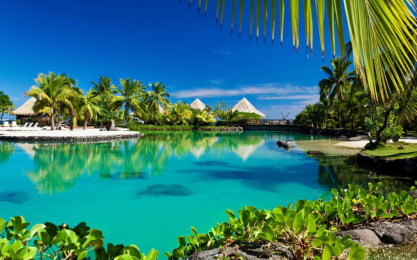 Tropical Island Swimming Pool Resort MacBook Air HD wallpaper