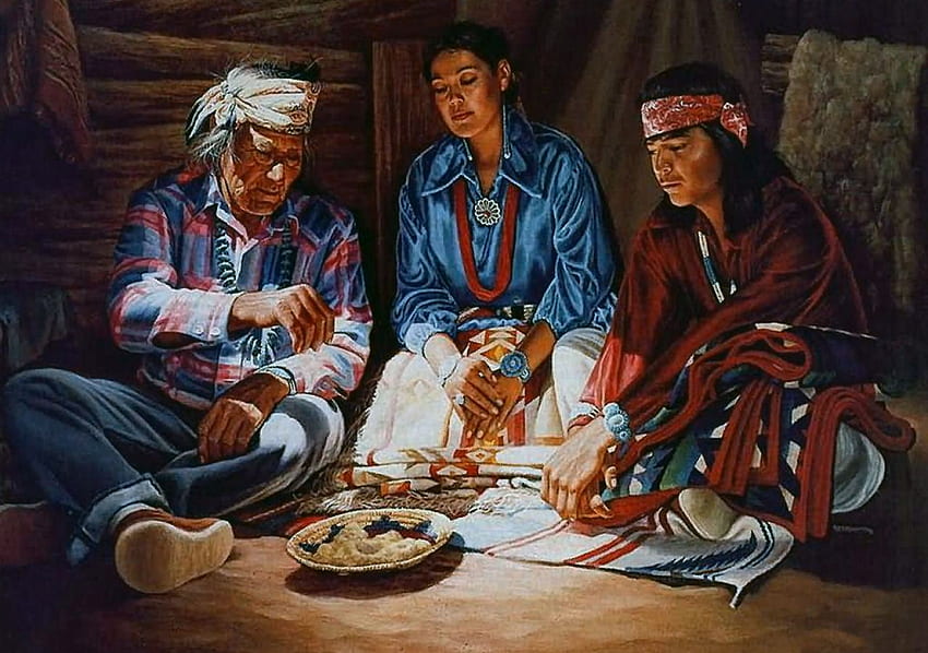 Penduduk asli Amerika, karya seni, penduduk asli Amerika, layar lebar, makanan, lukisan, seni, indah, ilustrasi Wallpaper HD