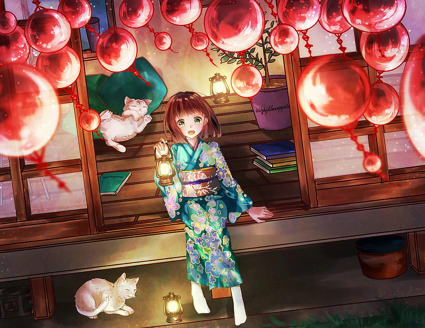 Festival, decorations, cute, anime girl HD wallpaper