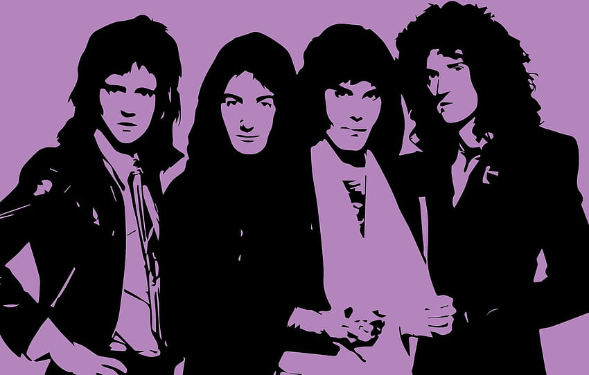 figura, Queen, Freddie Mercury, Brian May, Roger Taylor, John Deacon, gravura para , seção музыка papel de parede HD