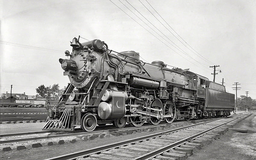 locomotora antigua, pistas, tren, locomotora, vintage, escala de grises fondo de pantalla