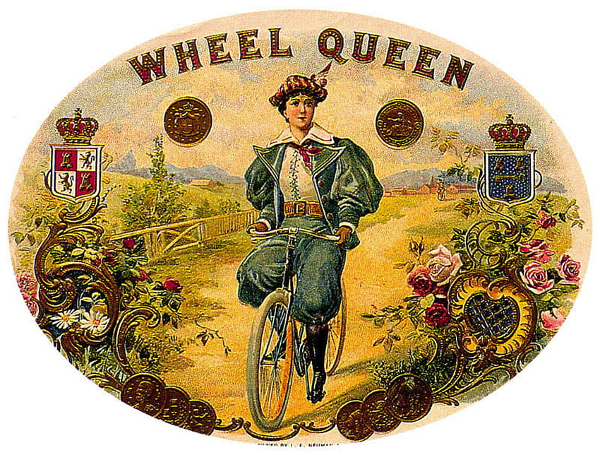 Wheel Queen, lady, cigarbox, other, bike, flowers, people, folk art HD wallpaper
