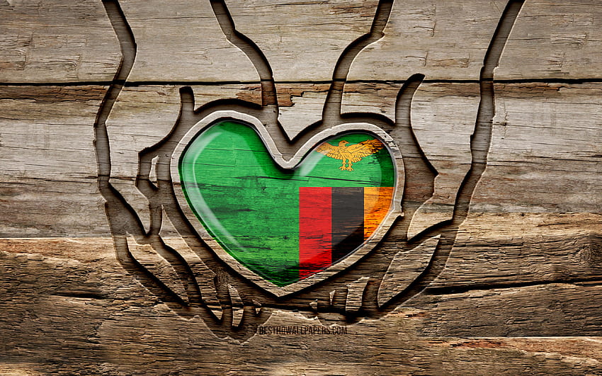 Amo a Zambia, manos talladas en madera, Día de Zambia, bandera de Zambia, Bandera de Zambia, Cuida a Zambia, creativo, bandera de Zambia, bandera de Zambia en la mano, talla de madera, países africanos, Zambia fondo de pantalla