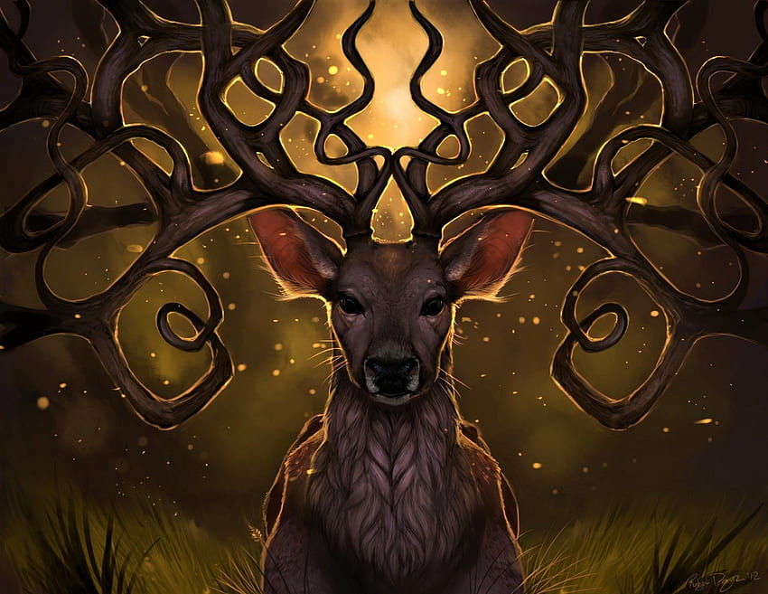 Deer, animal, horn, art HD wallpaper