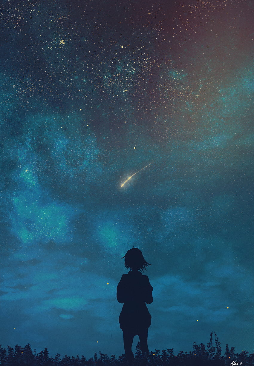 Night, Dark, Silhouette, Starry Sky, Loneliness, Child HD phone wallpaper