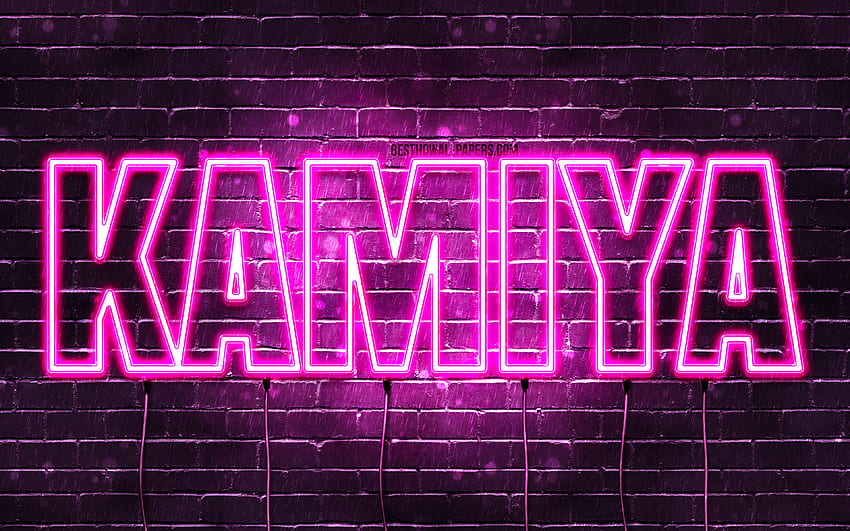 Happy Birtay Kamiya, różowe neony, imię Kamiya, kreatywne, Kamiya Happy Birtay, Kamiya Birtay, popularne japońskie imiona żeńskie, z imieniem Kamiya, Kamiya Tapeta HD